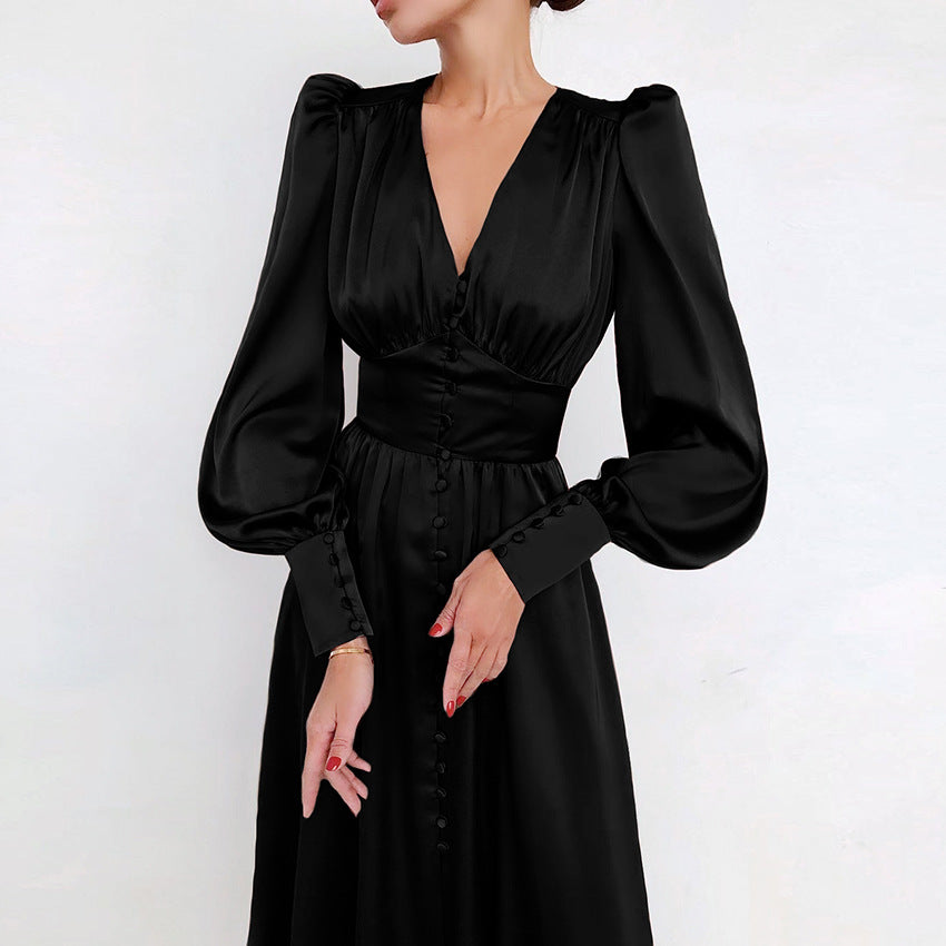 Dominica- Robe élégante en satin pour femme Noir