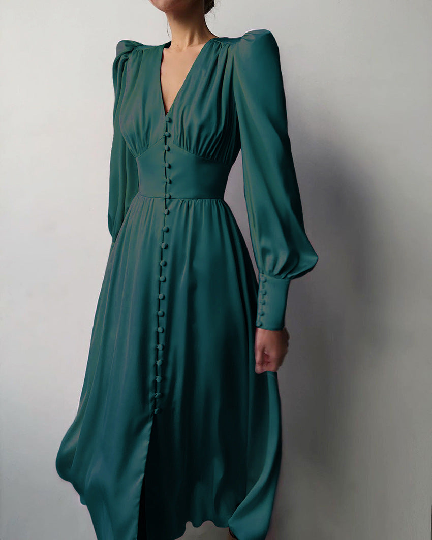 Dominica- Robe élégante en satin pour femme Vert