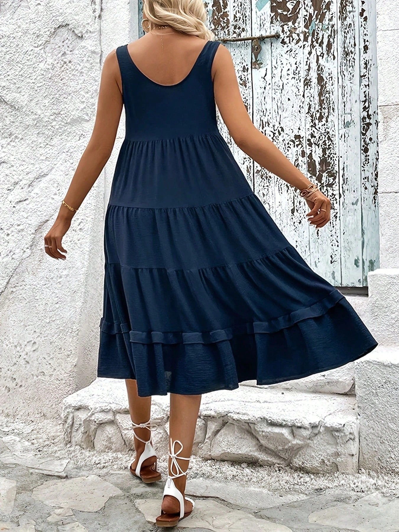 Domitille – Robe Longue Femme Sans Manches Unie à Boutons 2
