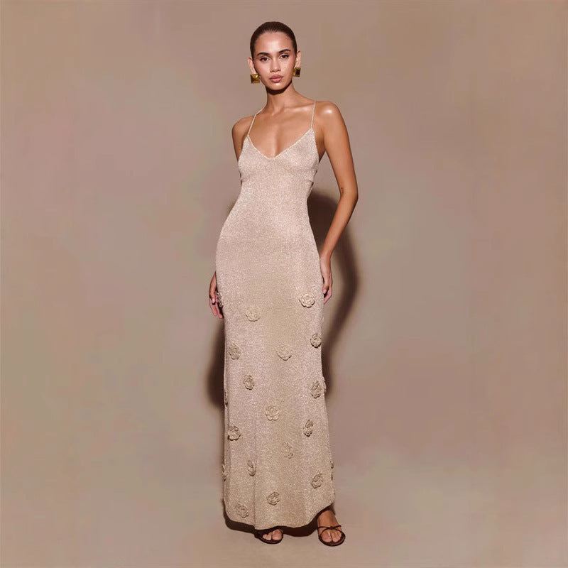Emmanuelle - Robe longue à texture florale Abricot