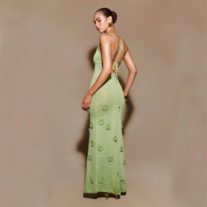Emmanuelle - Robe longue à texture florale Vert 1