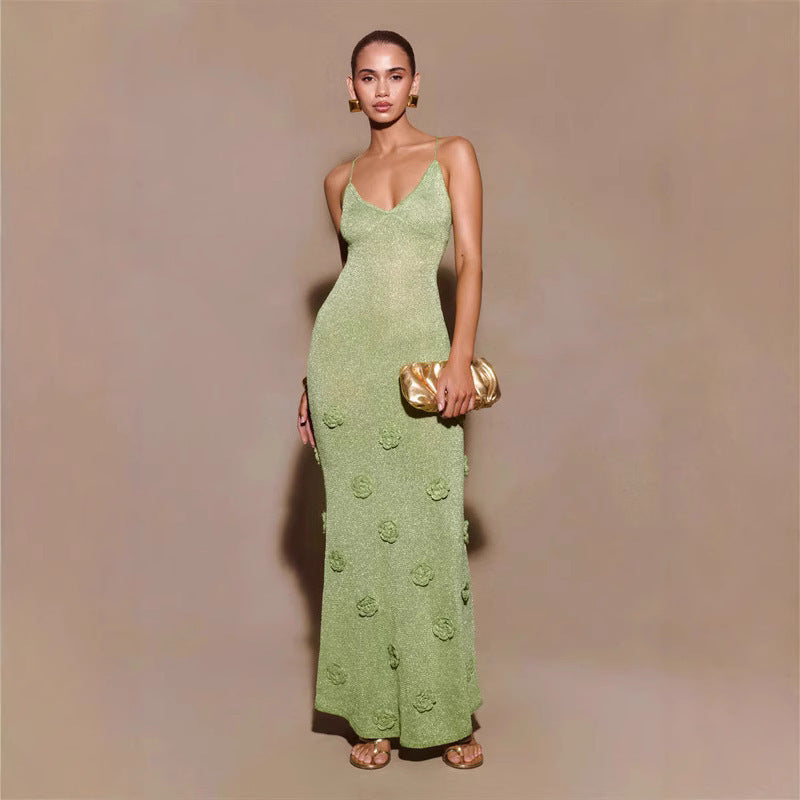 Emmanuelle - Robe longue à texture florale Vert 2