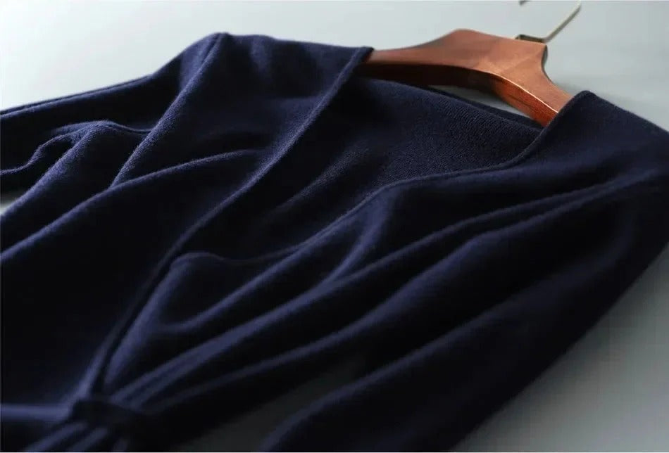 Estelle - Robe cache-cœur col V Bleu marine