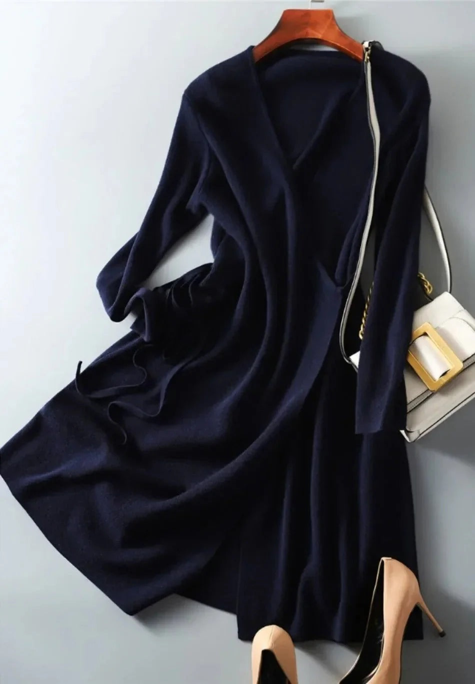 Estelle - Robe cache-cœur col V Bleu marine
