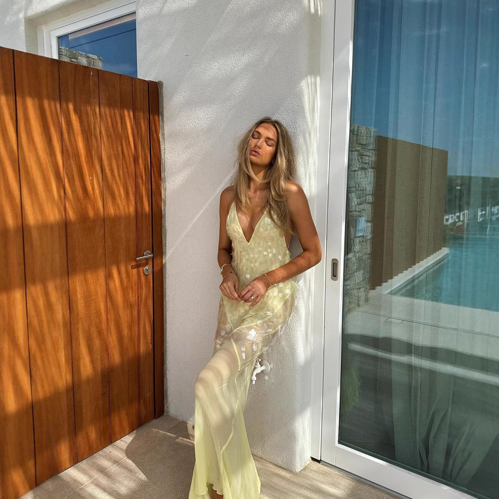 Estrella - Robe longue avec paillettes Jaune 1