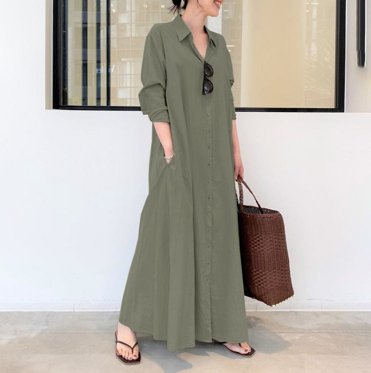 Eugénie - Robe élégante à manches longues unie Gris