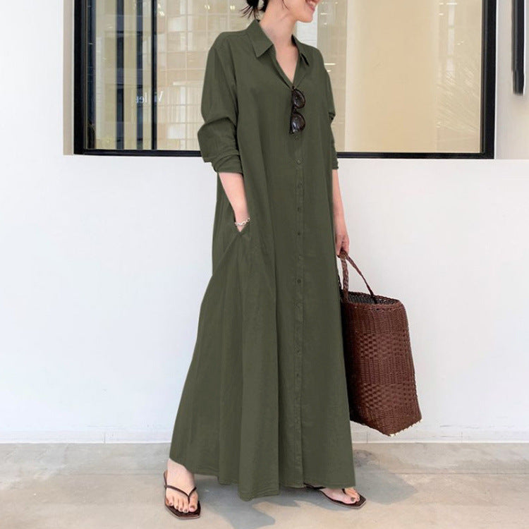 Eugénie - Robe élégante à manches longues unie Vert