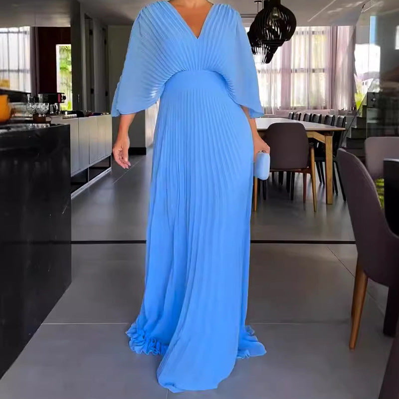 Eulalia - Robe maxi plissée magenta Bleu ciel