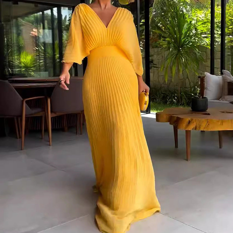 Eulalia - Robe maxi plissée magenta Jaune