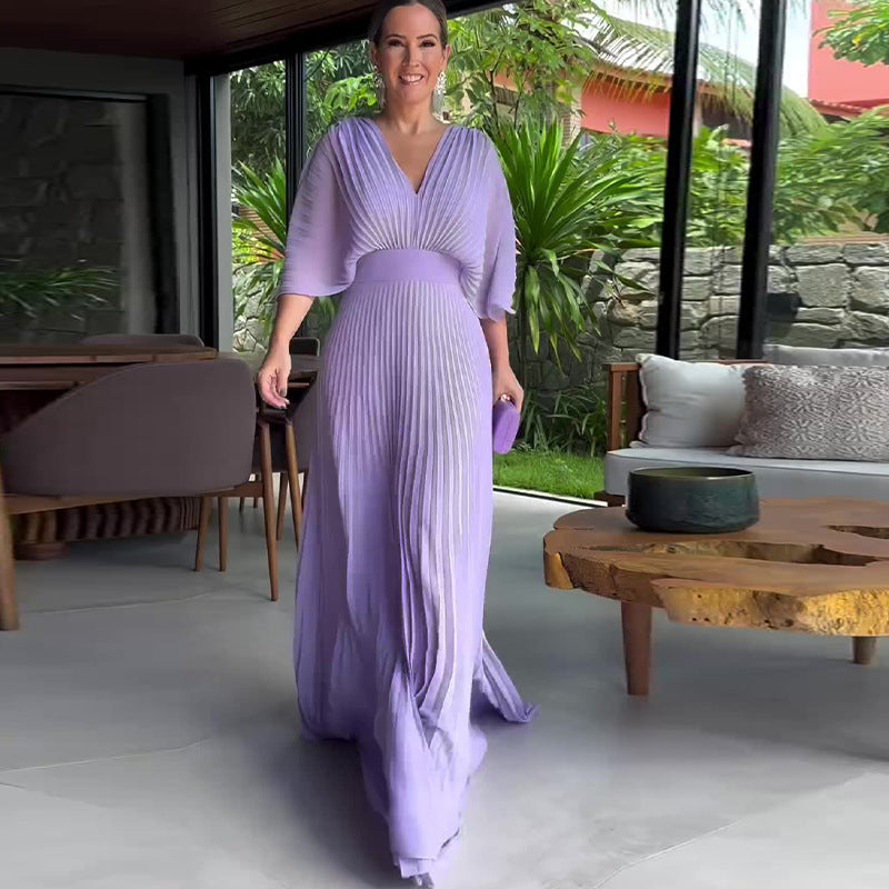 Eulalia - Robe maxi plissée magenta Lila