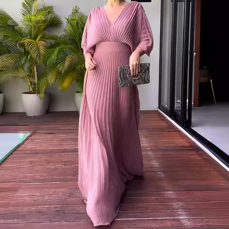 Eulalia - Robe maxi plissée magenta Rose