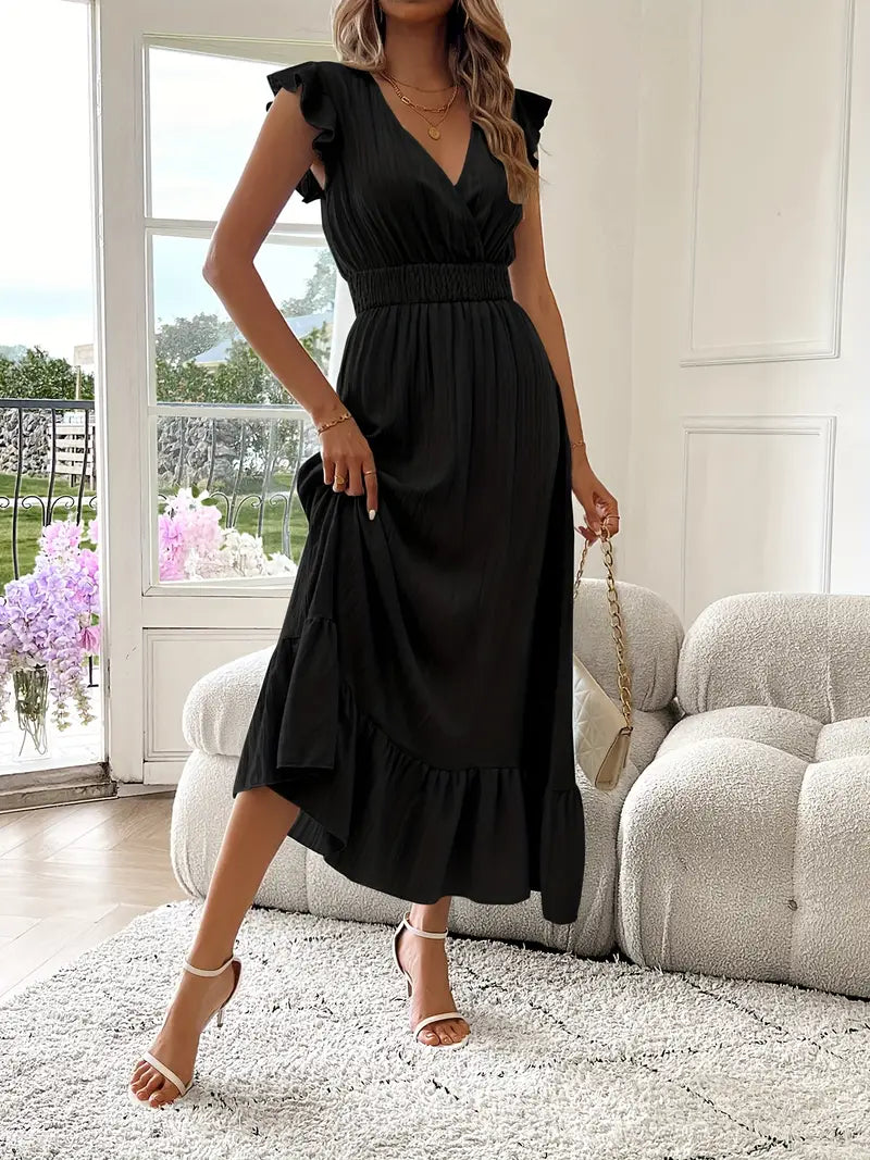 Fabienne - Robe d'été femme à volants Noir