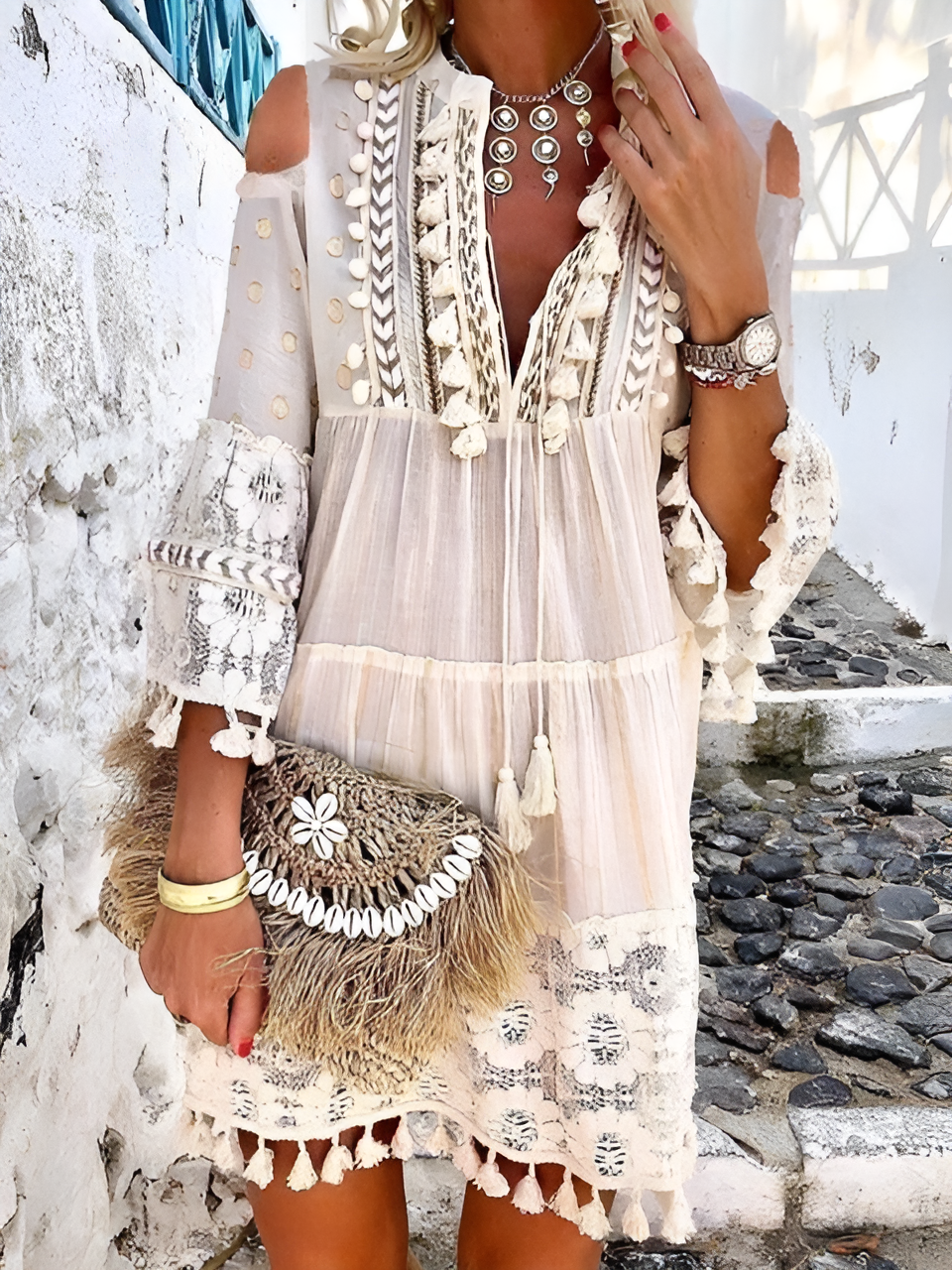 Fleur - Robe bohème chic pour femme Blanc