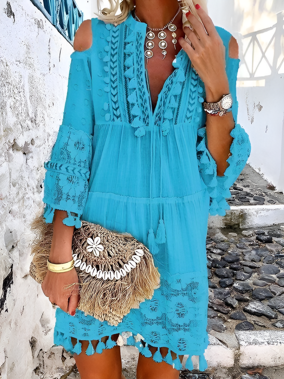 Fleur - Robe bohème chic pour femme Bleu