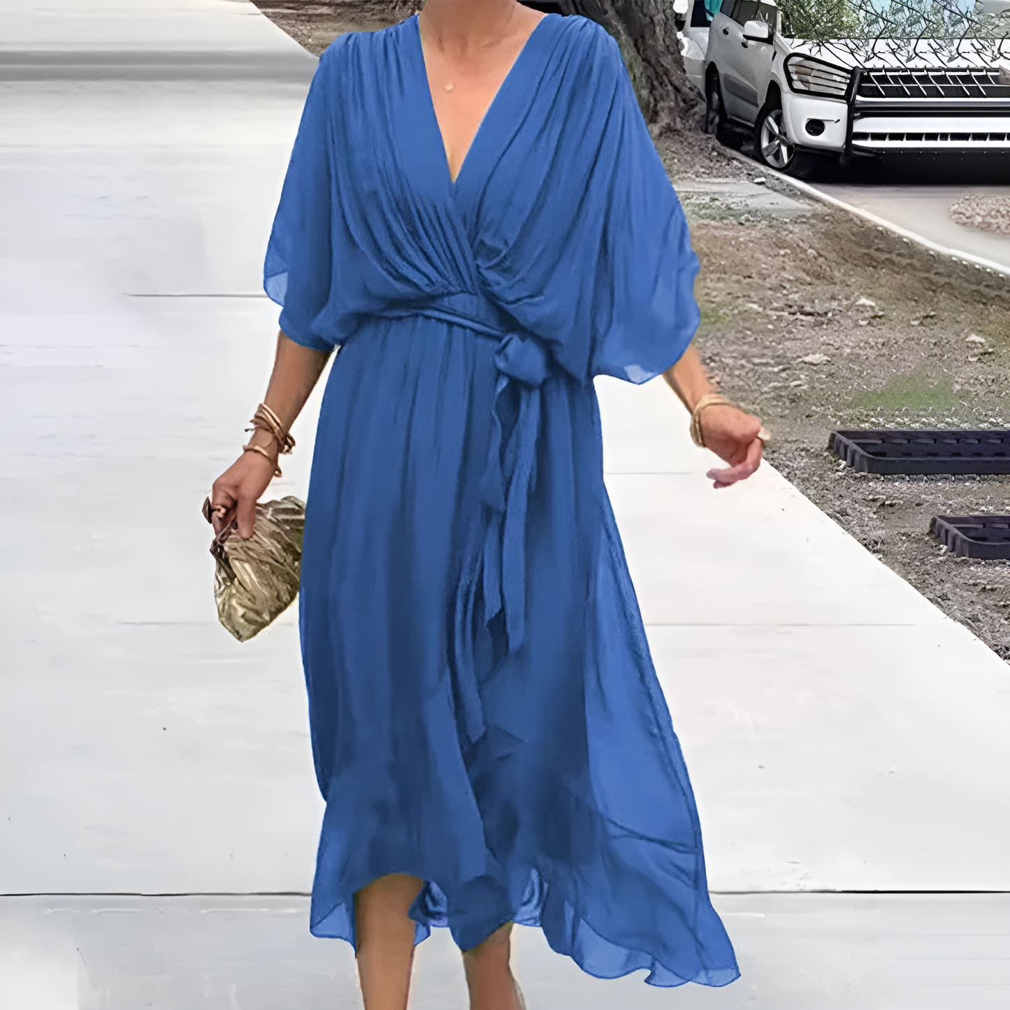 Gaëlle - Robe col V pour femme Bleu