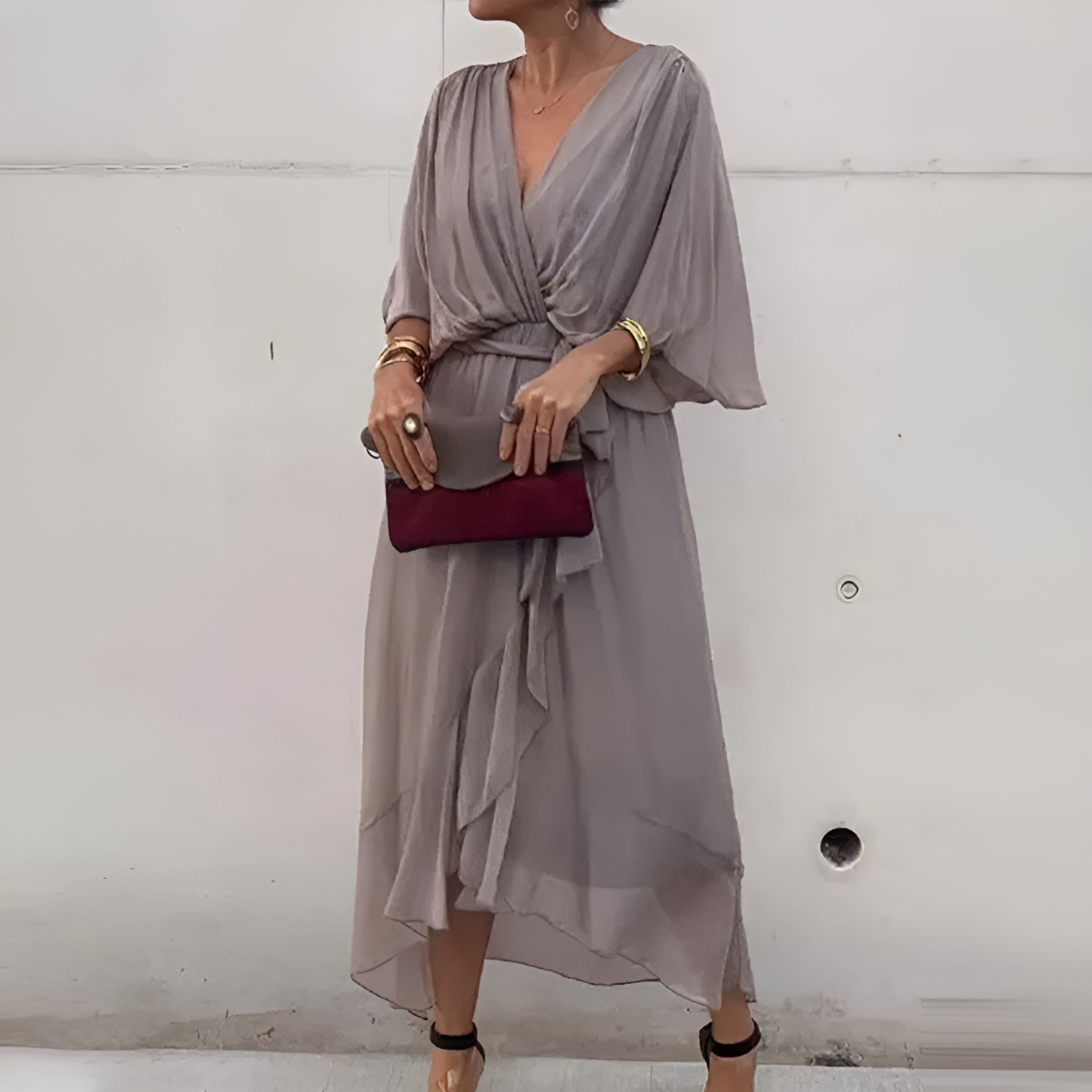 Gaëlle - Robe col V pour femme Gris
