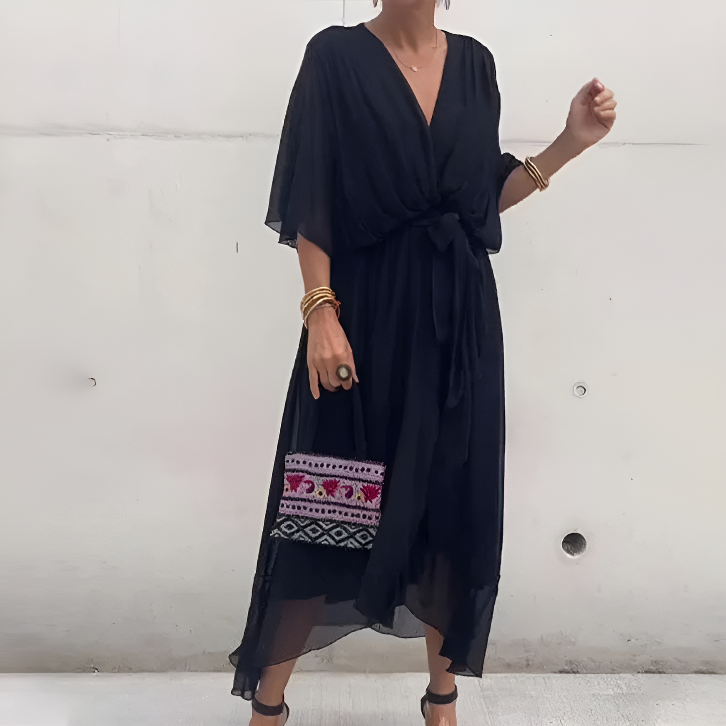 Gaëlle - Robe col V pour femme Noir