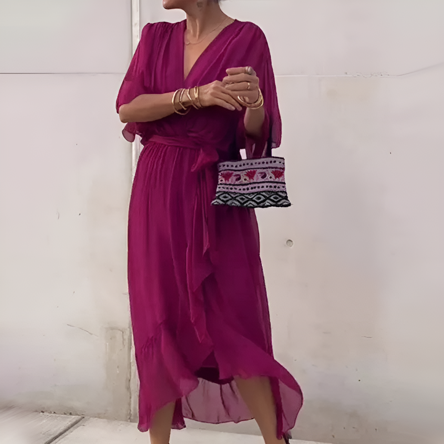 Gaëlle - Robe col V pour femme Rouge Violet