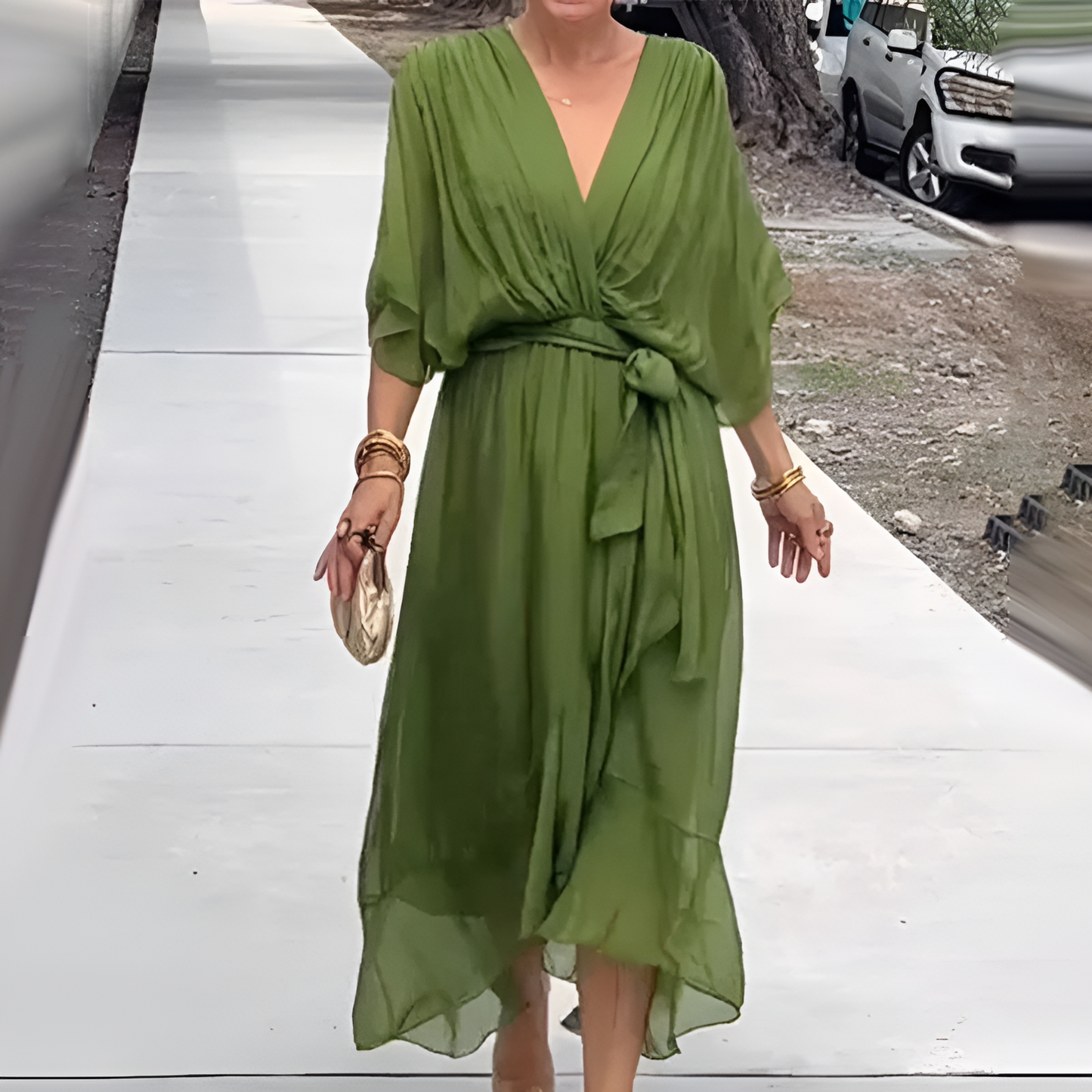 Gaëlle - Robe col V pour femme Vert