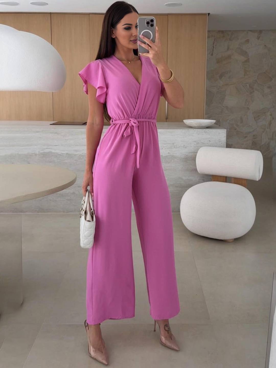 Gaëlle – Combinaison Femme Uni V-Cou Ceinturée Décontractée 5