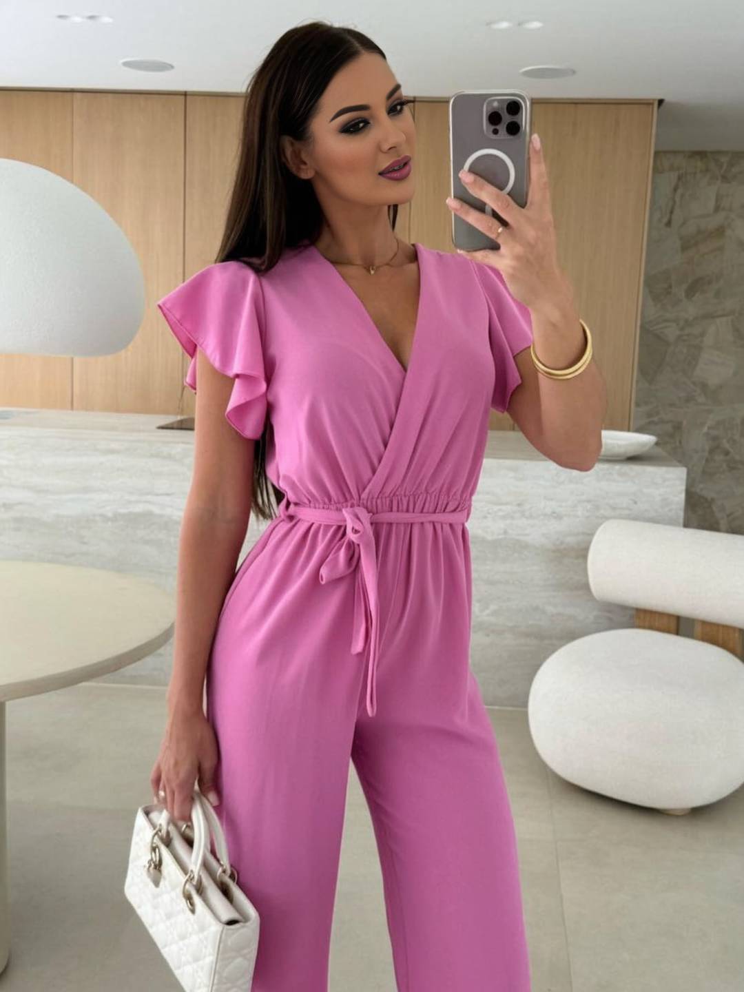 Gaëlle – Combinaison Femme Uni V-Cou Ceinturée Décontractée 6