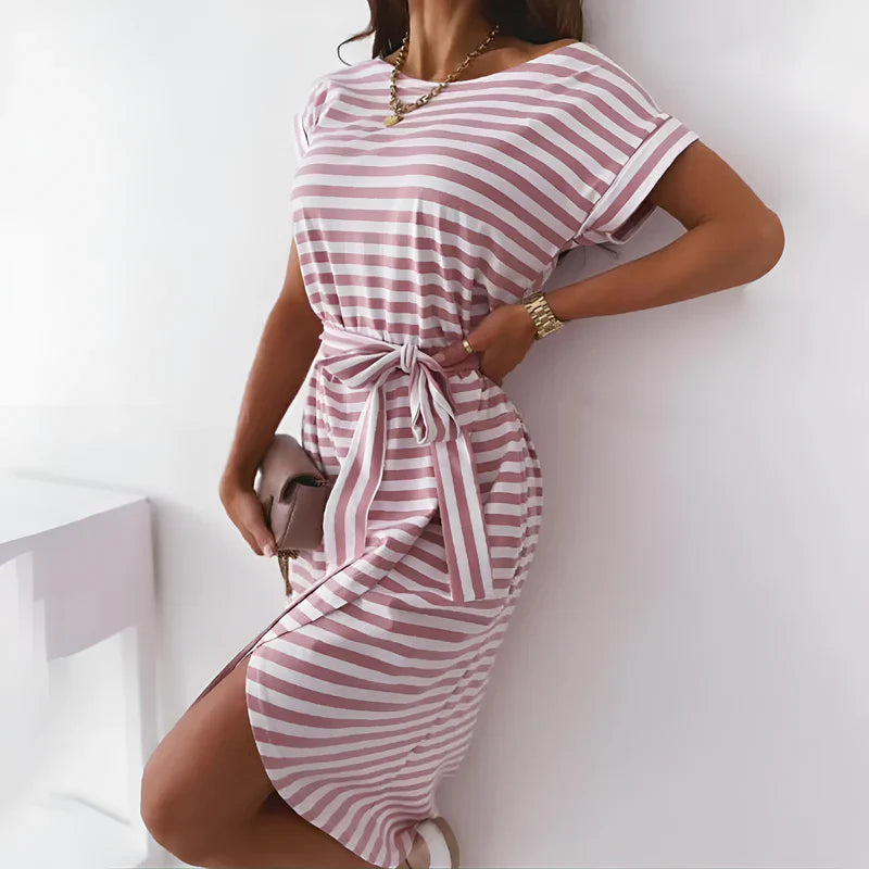 Gilberte - Robe rayée pour femme Rose