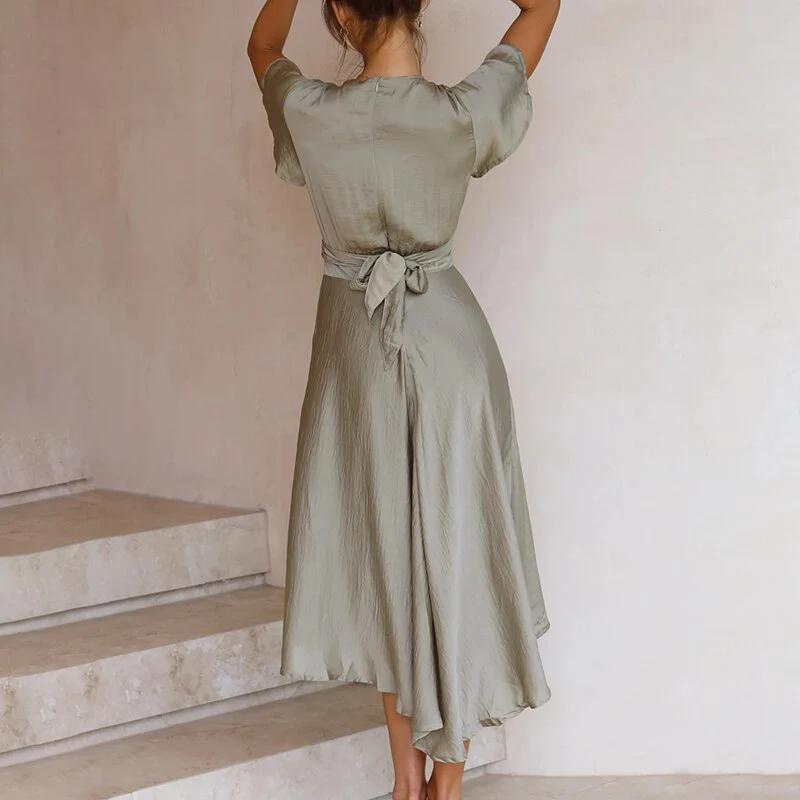 Gisèle - Elégante robe portefeuille à manches papillon Vert clair 3