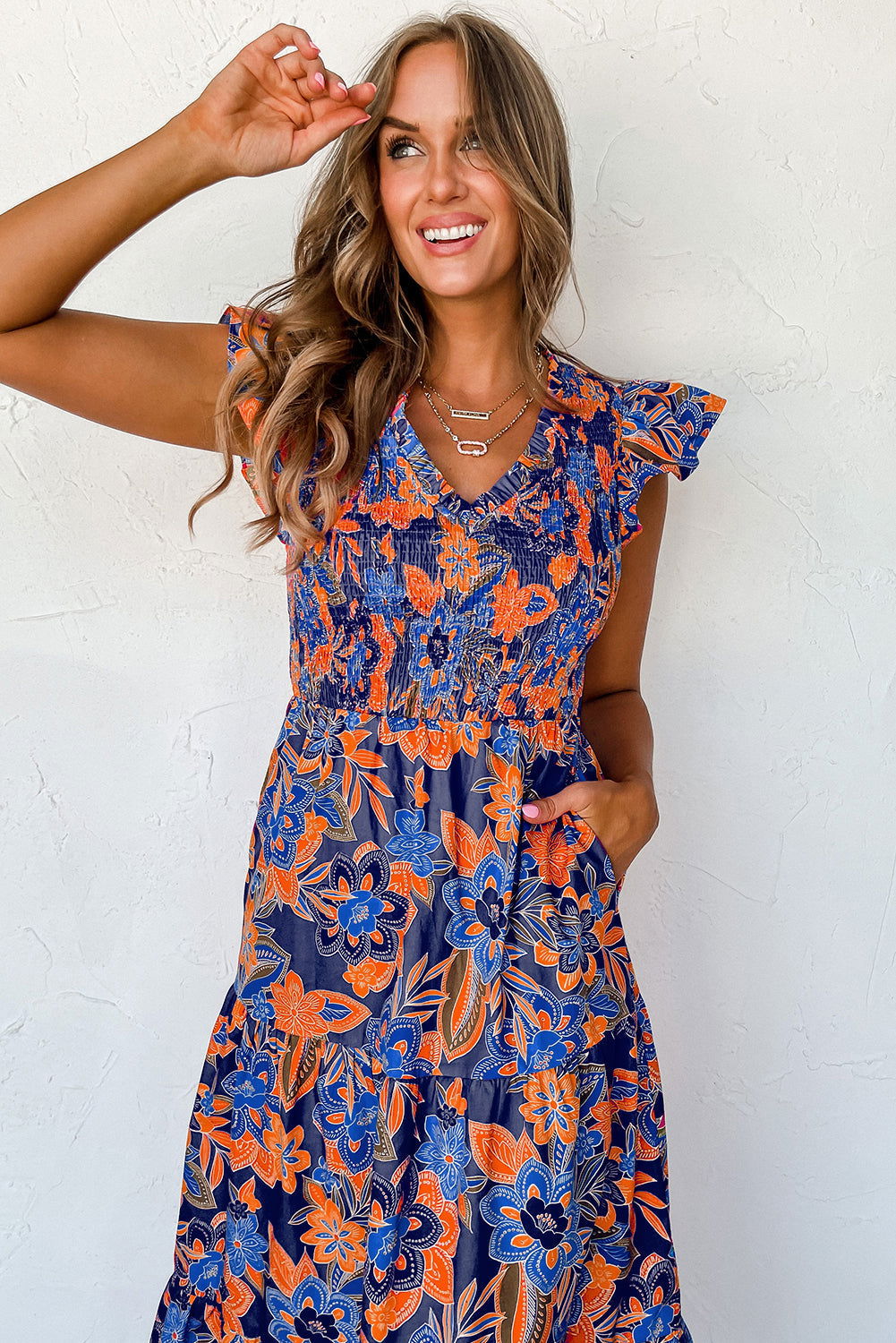 Gladys - Robe à volants boho chic Bleu Orange 1