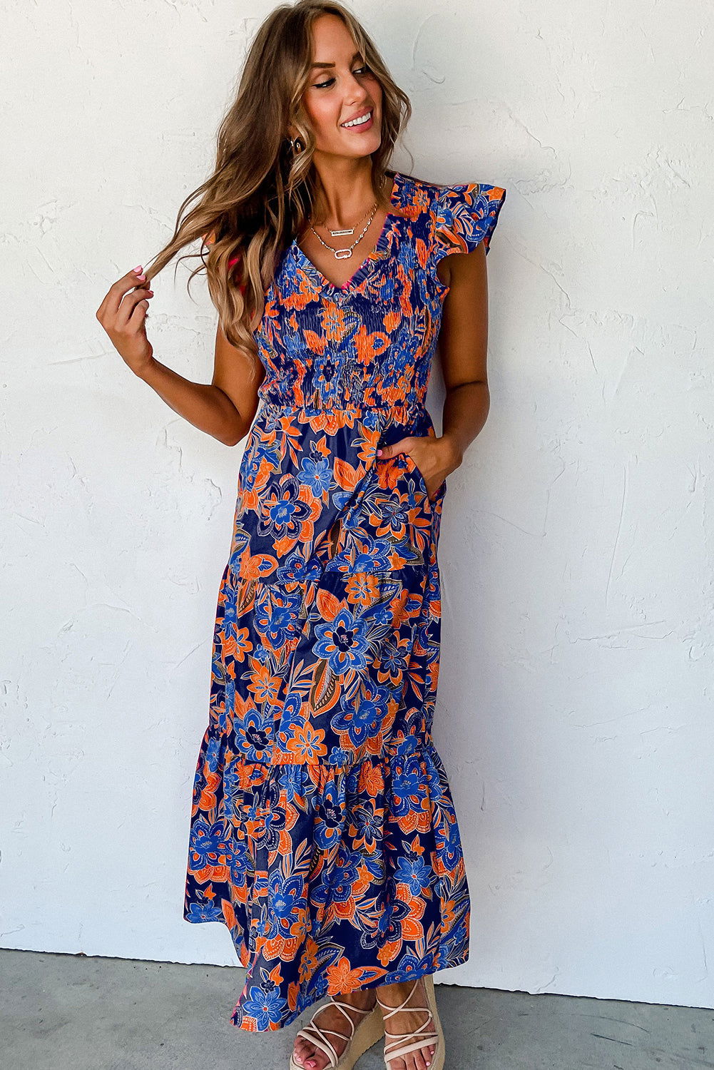 Gladys - Robe à volants boho chic Bleu Orange 2