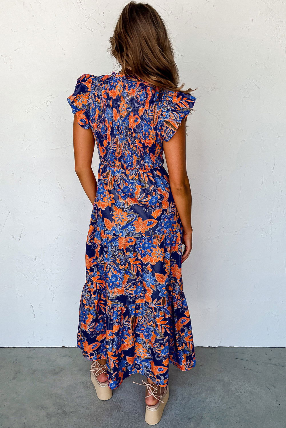 Gladys - Robe à volants boho chic Bleu Orange 3