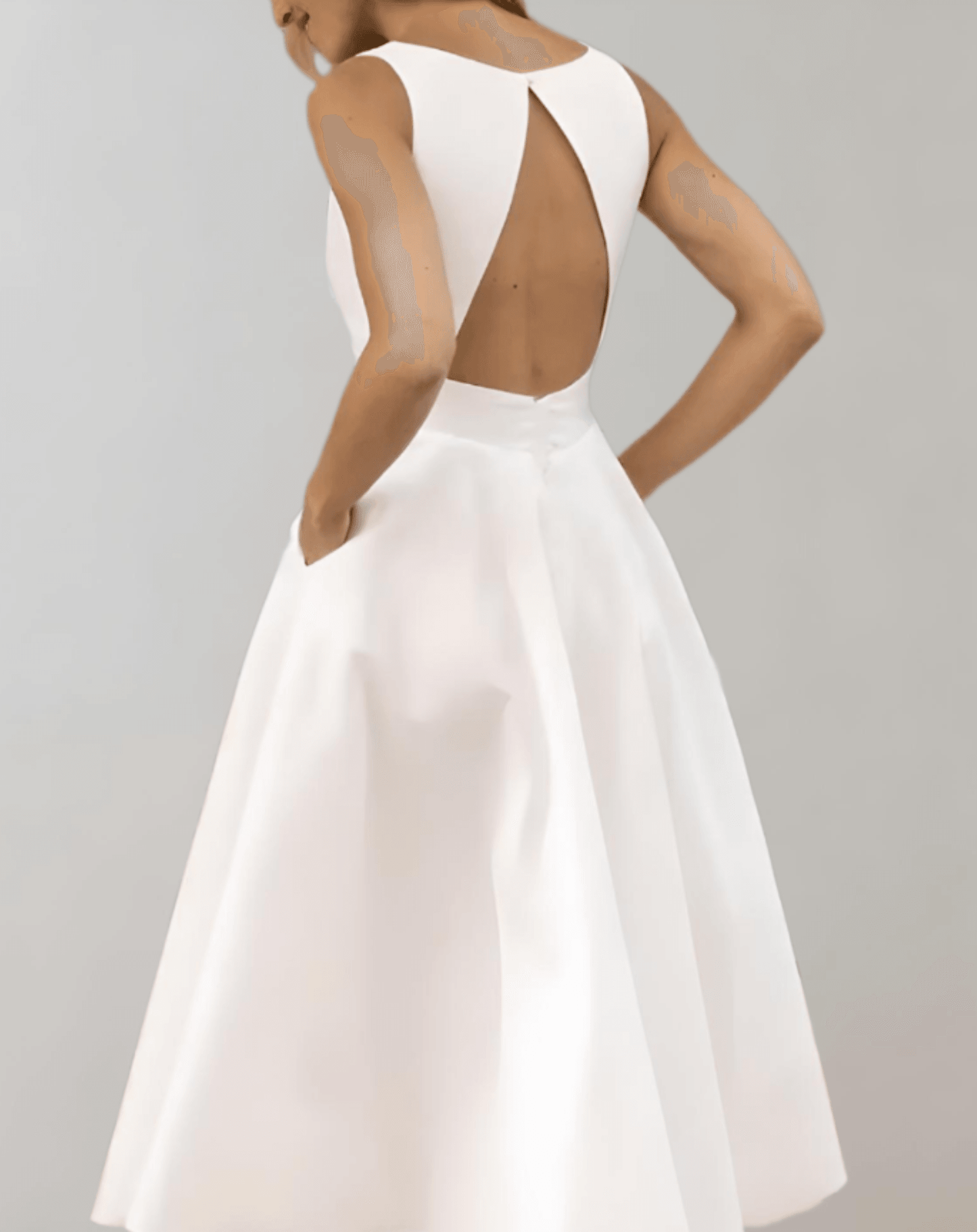 Gratienne - Robe de Mariée Blanche Minimaliste Col en V Et Poches Blanc 3