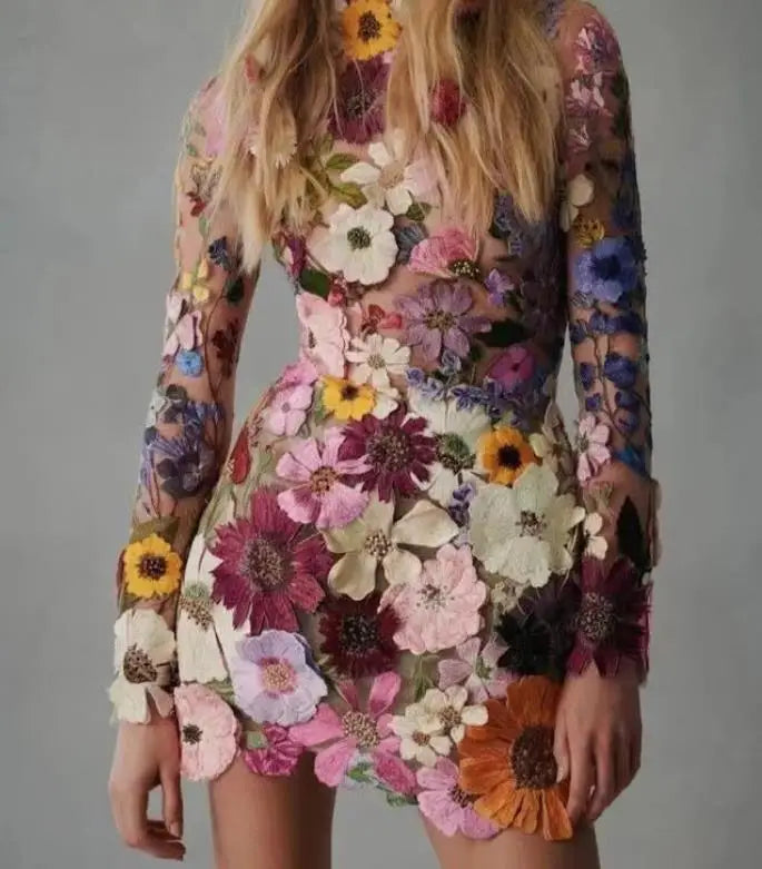 Graziella - Robe à fleurs tridimensionnelle pour les occasions spéciales Lila