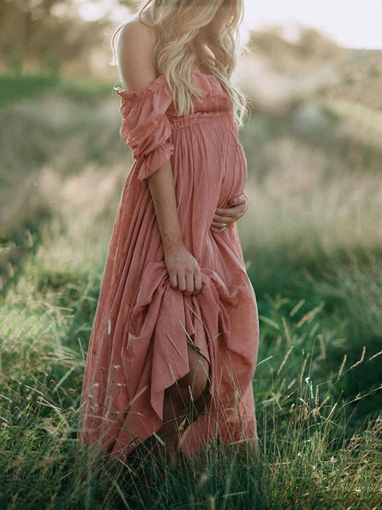 Guillermina - Robe de maternité côtelée avec encolure bateau, confortable et élégante Rosé or 3