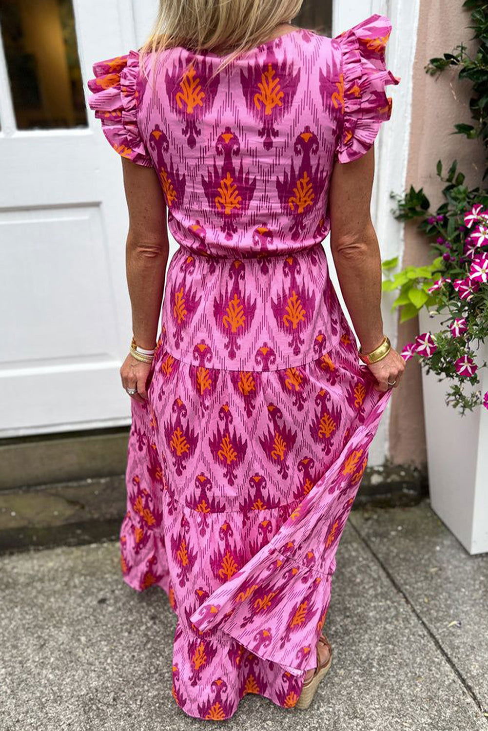 Gwenaelle - Robe maxi rétro à volants Rose 2