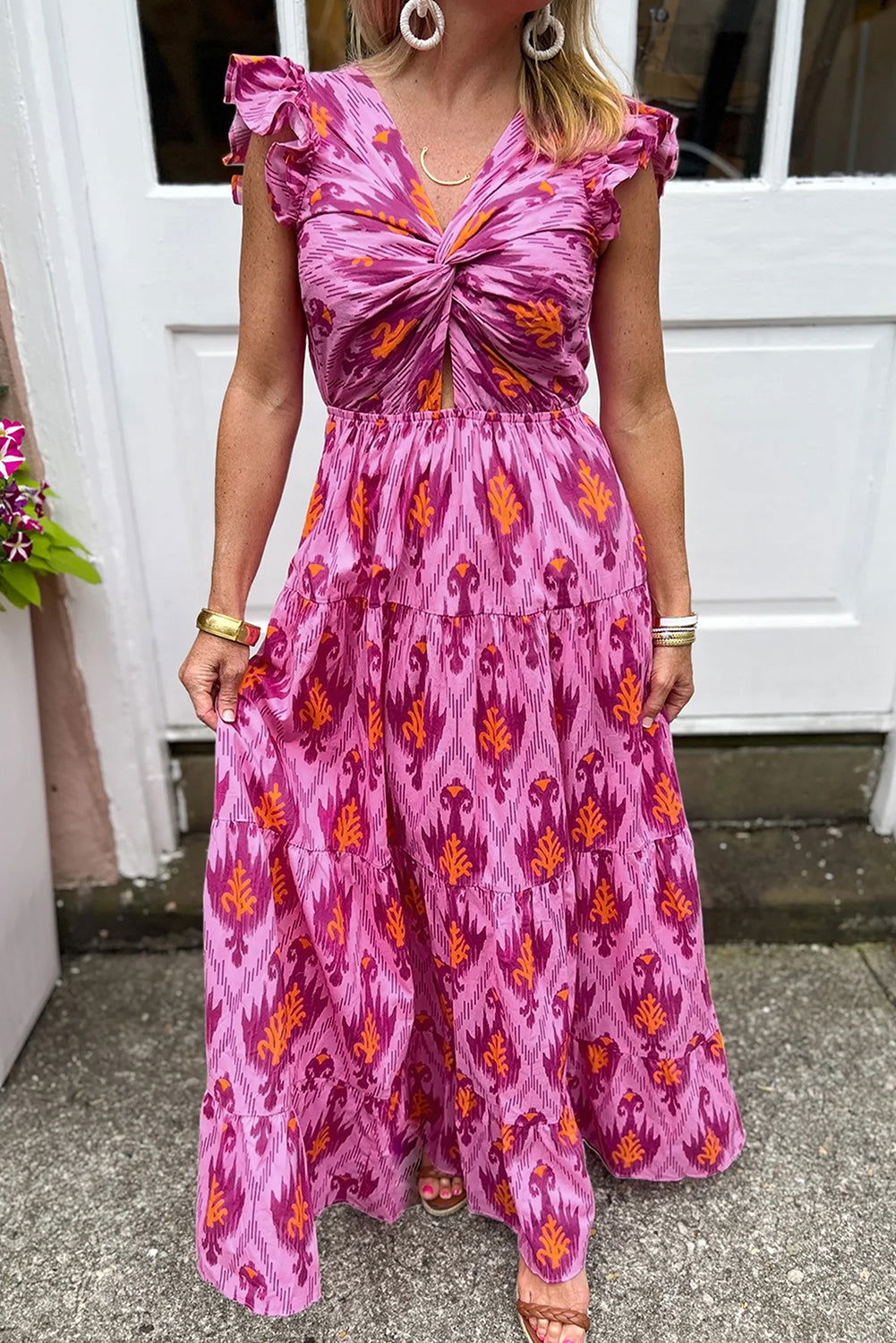 Gwenaelle - Robe maxi rétro à volants Rose 3