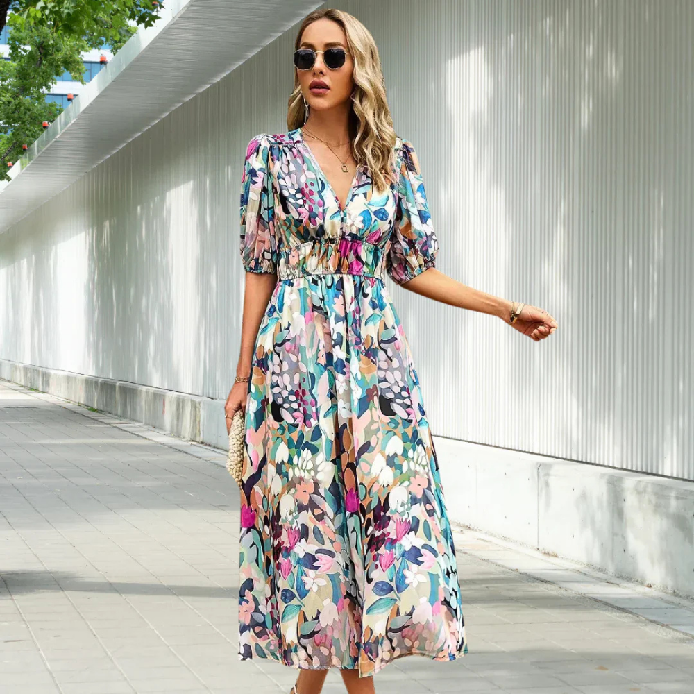 Gwenoline - Robe d'été aérienne avec imprimés floraux pour les jours chauds Multicolore