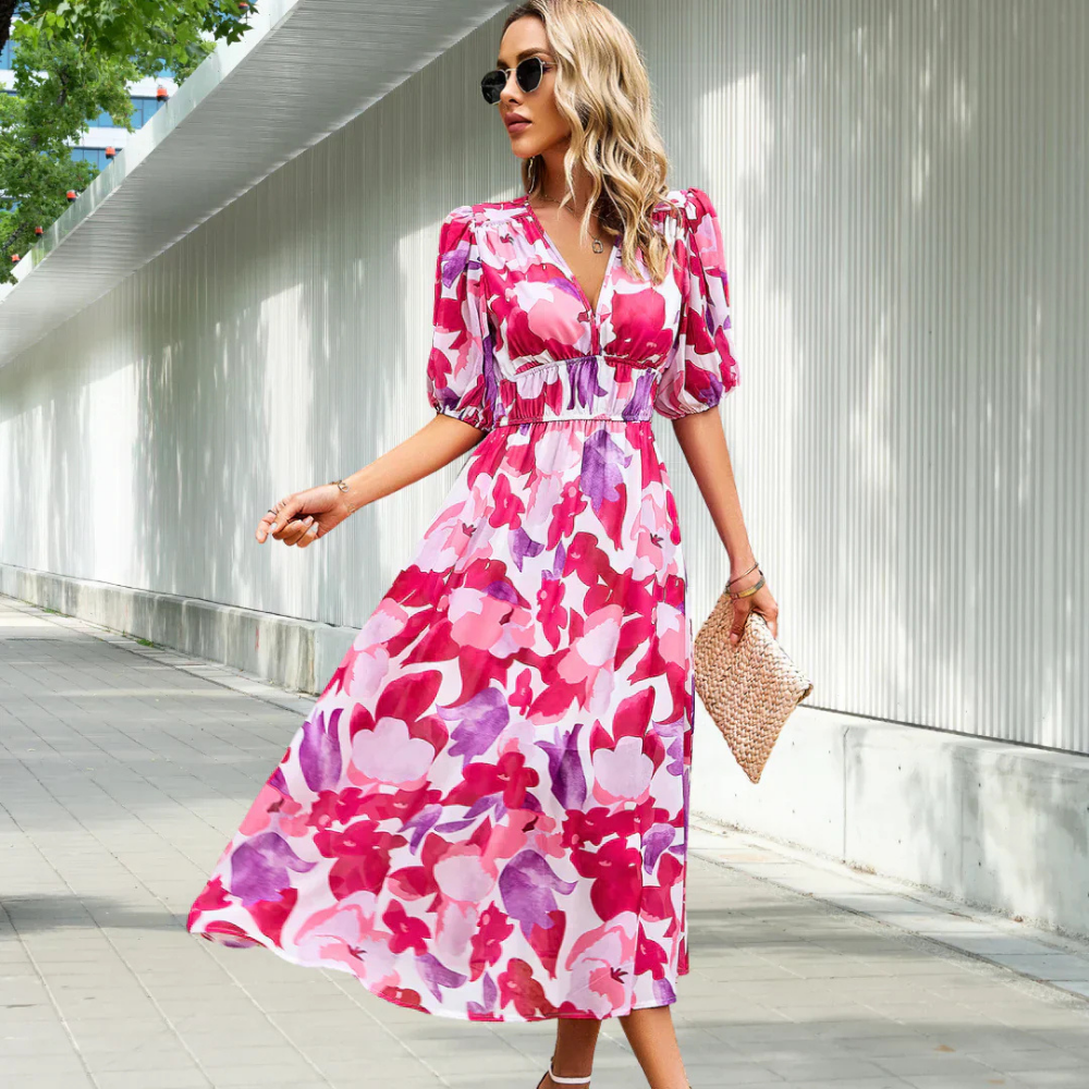 Gwenoline - Robe d'été aérienne avec imprimés floraux pour les jours chauds Rose