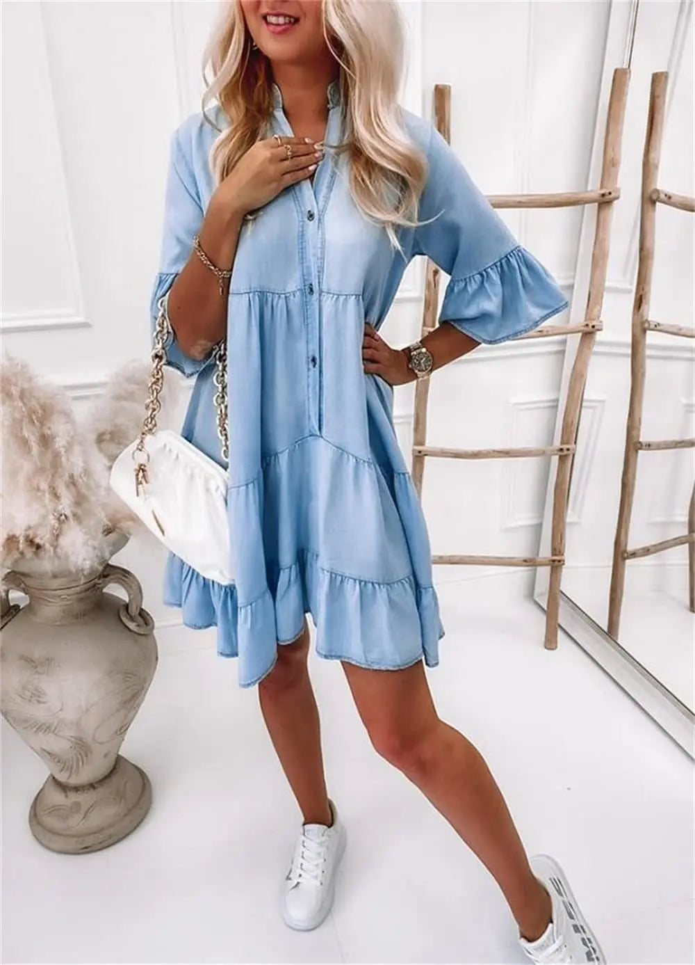 Hélène - Robe en jean pour femme Bleu clair 4