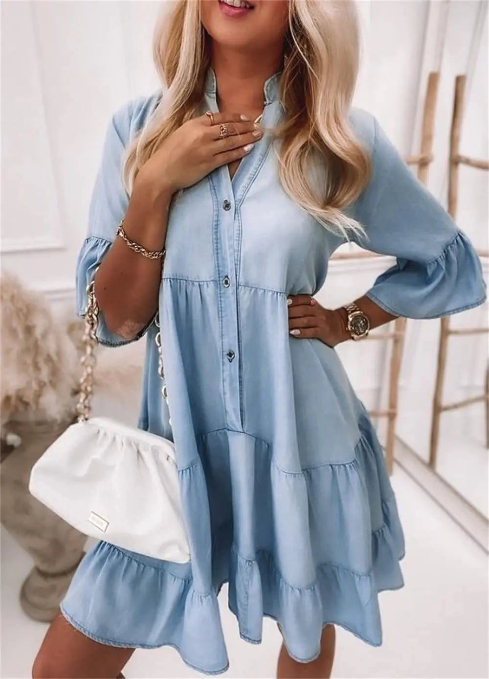 Hélène - Robe en jean pour femme Bleu clair 5