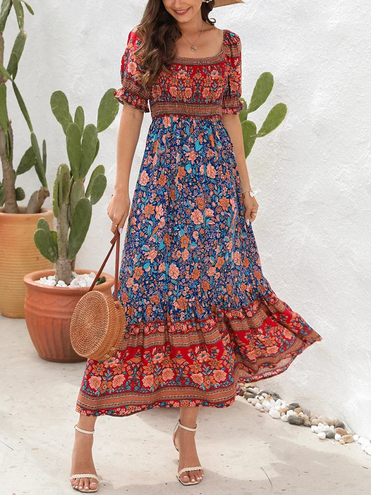 Héloïse - Robe soleil femme fleurie Bleu