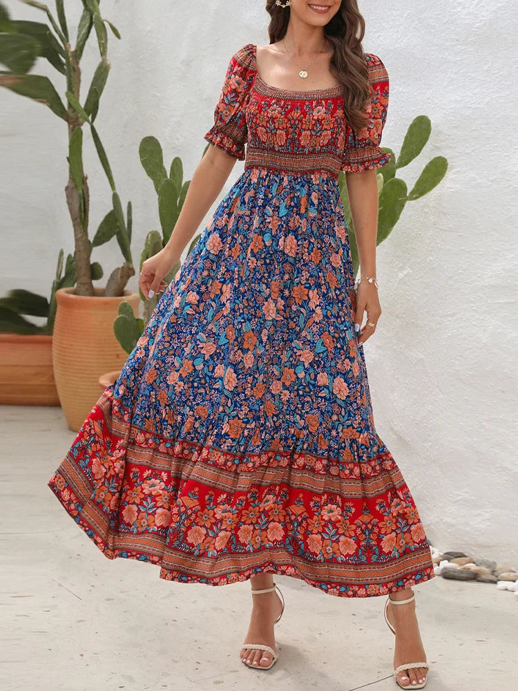 Héloïse - Robe soleil femme fleurie Bleu 2