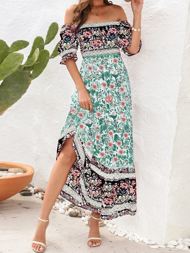 Héloïse - Robe soleil femme fleurie Vert 2