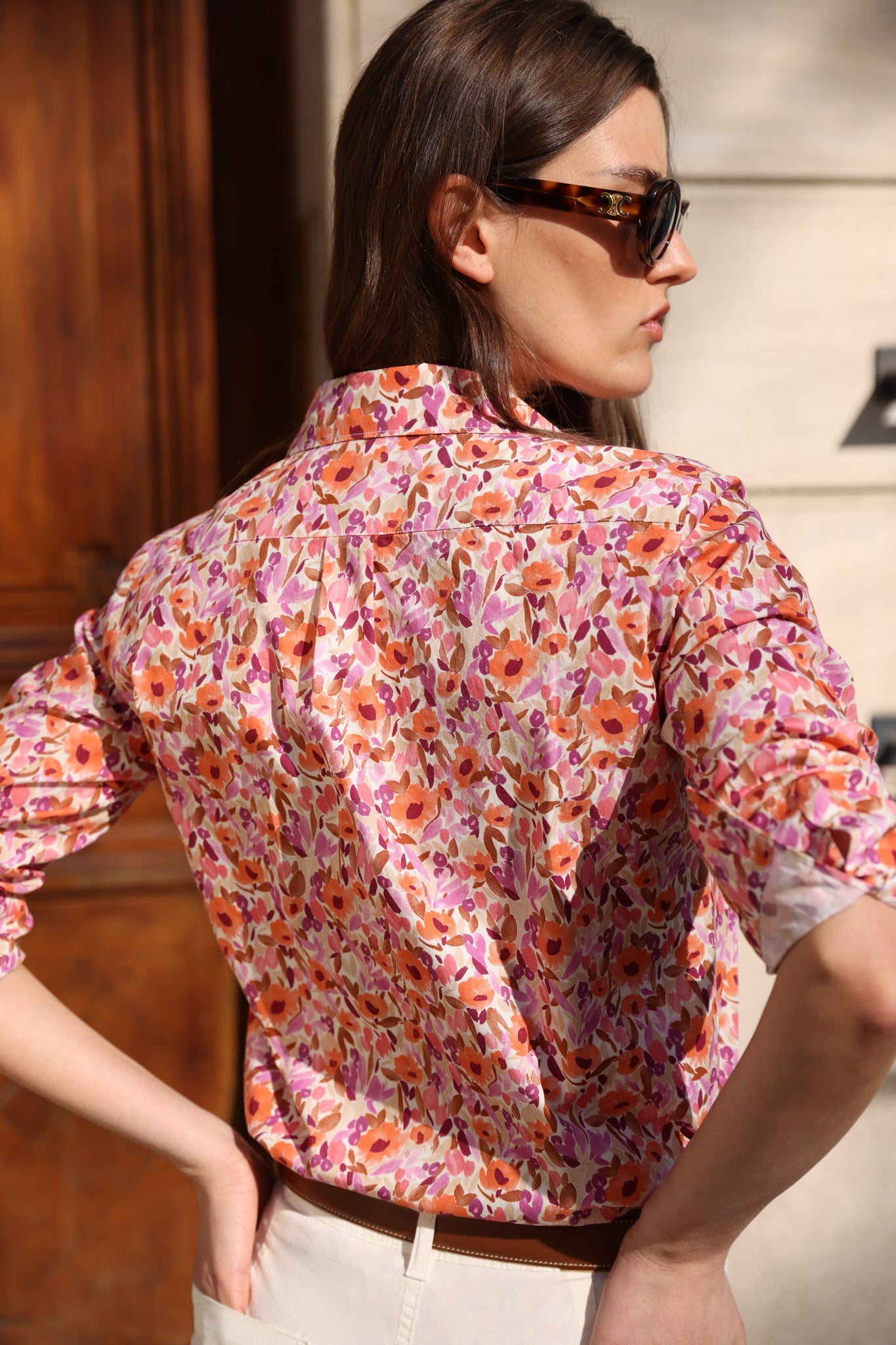 Héloïse – Chemisier Canelle Coton Femme Imprimé Fleurs Orange 2