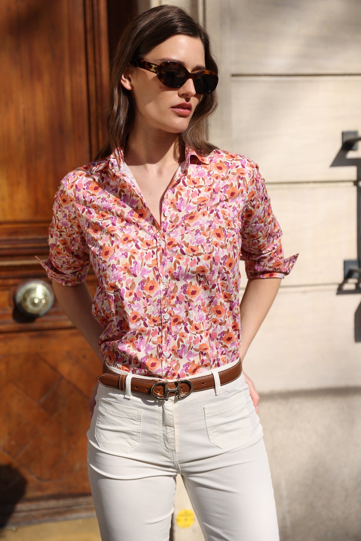 Héloïse – Chemisier Canelle Coton Femme Imprimé Fleurs Orange 4