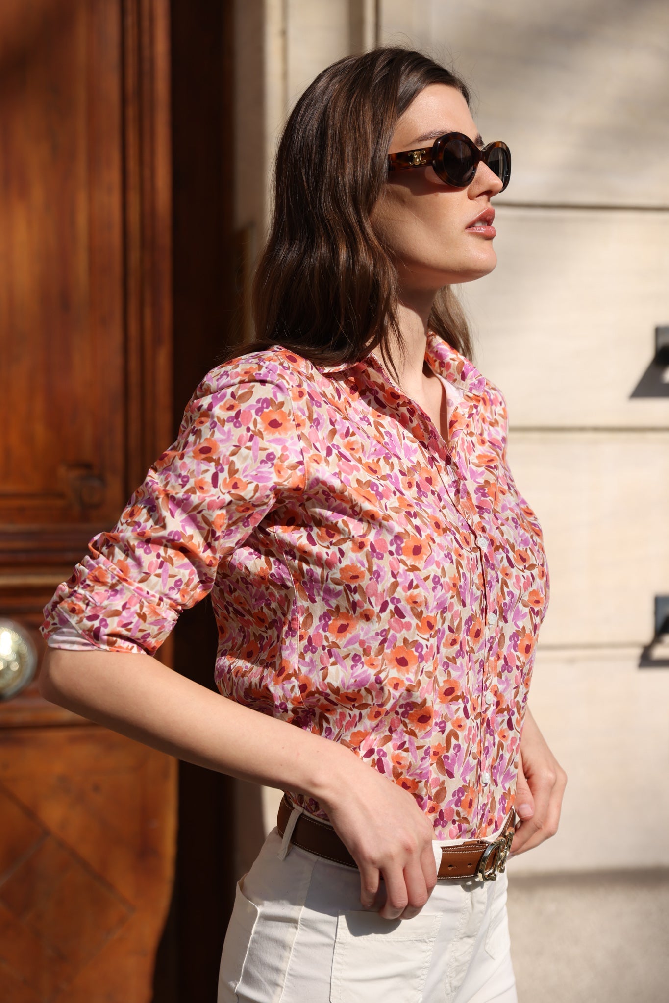 Héloïse – Chemisier Canelle Coton Femme Imprimé Fleurs Orange 5