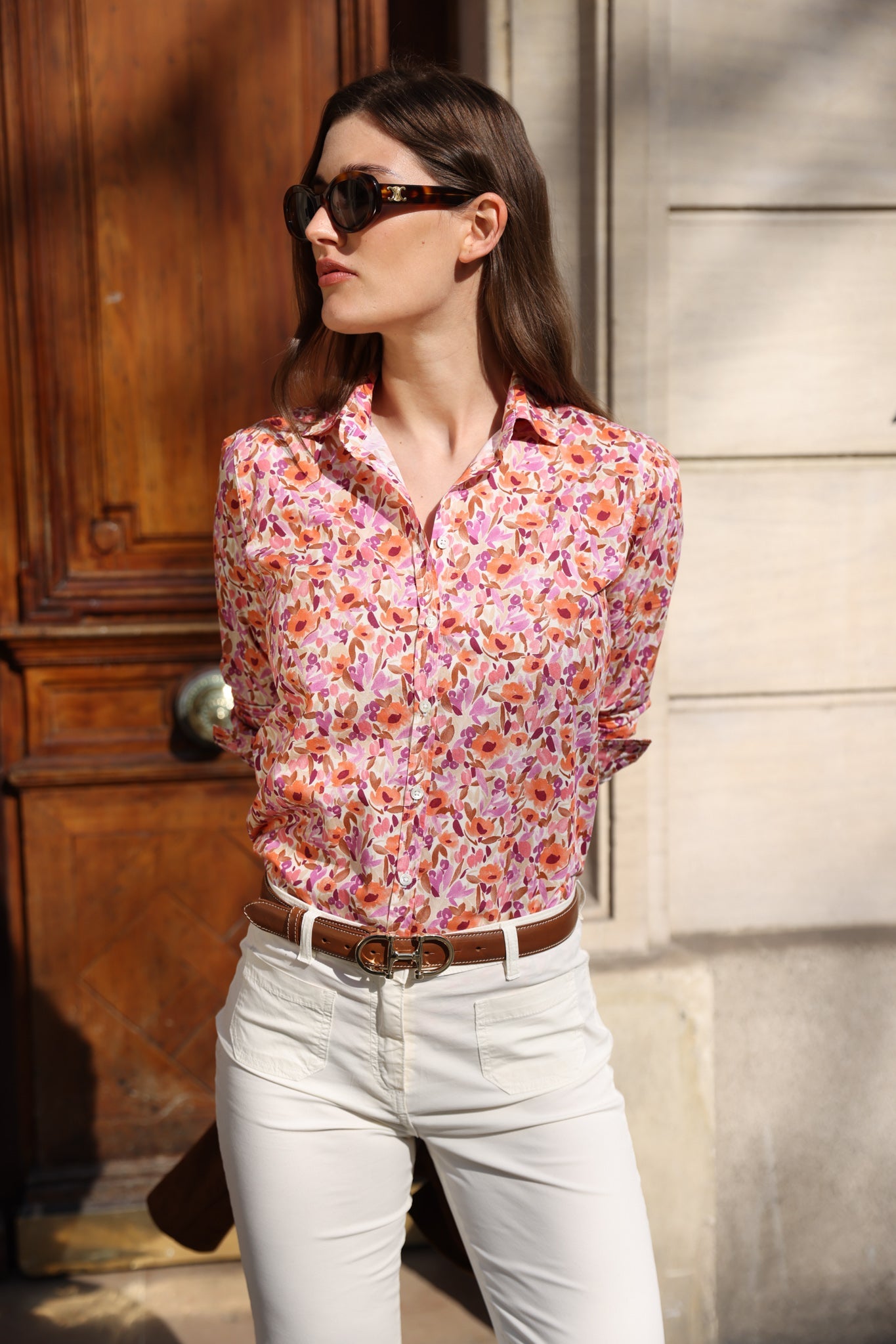Héloïse – Chemisier Canelle Coton Femme Imprimé Fleurs Orange 7