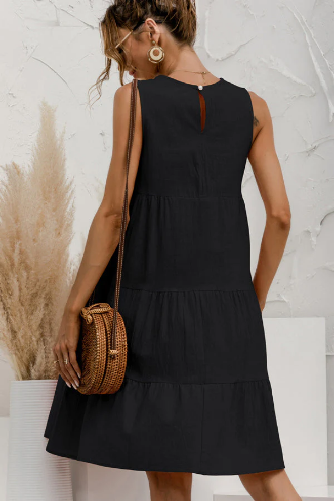 Haislane - Mini-robe sans manches à col rond et fronces Noir 2