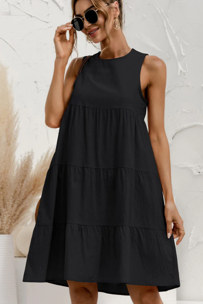 Haislane - Mini-robe sans manches à col rond et fronces Noir 3
