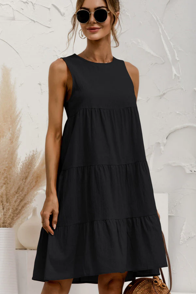 Haislane - Mini-robe sans manches à col rond et fronces Noir 4
