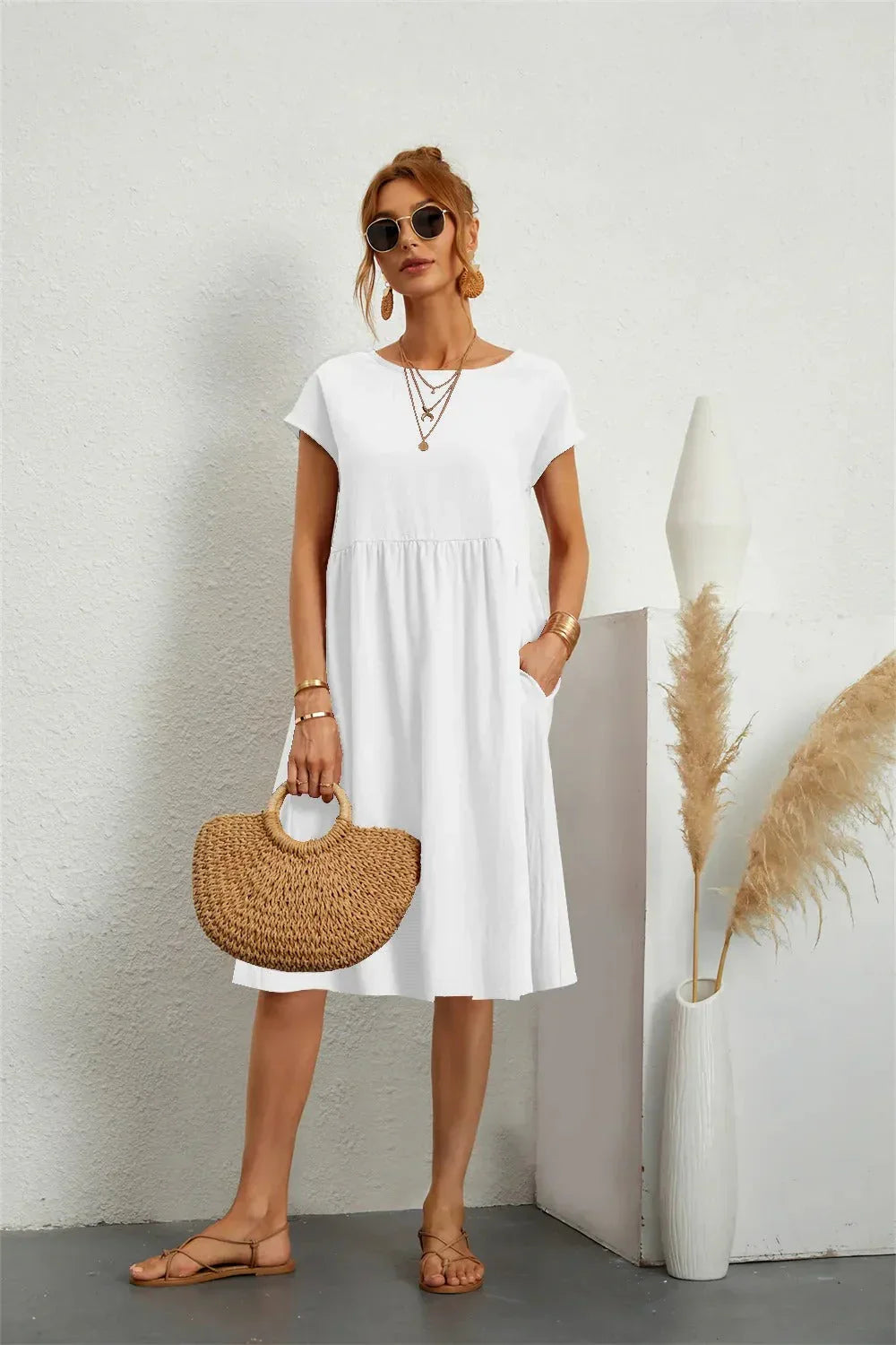 Hajarah - Robe d'été pour femme Blanc